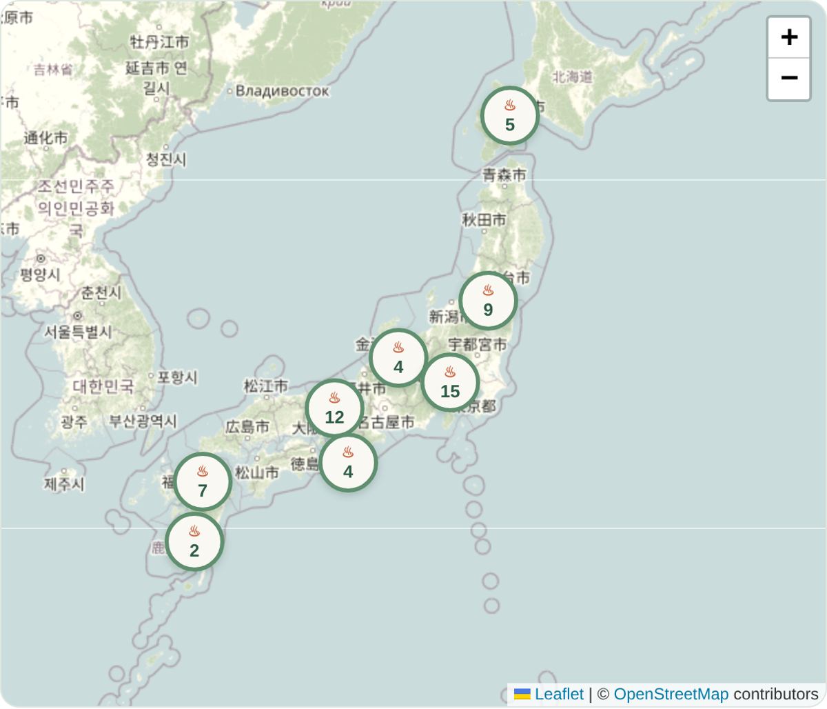 Preview of the NorthWest Wa interactive Japan onsen map